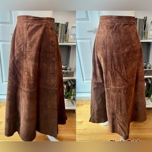 Brown suede wrap skirt (probably 90s, maybe late 80s)